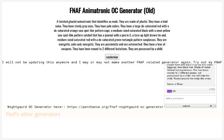 FNaF Animatronic Gen ― Perchance Generator