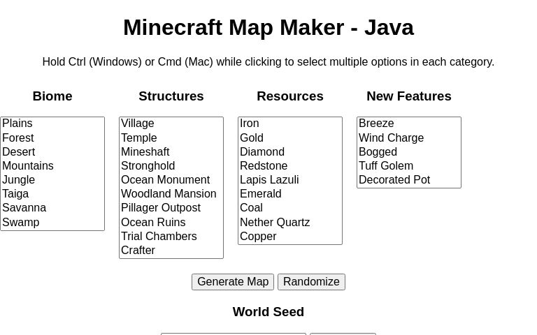 Minecraft Map Maker - Java ― Perchance Generator