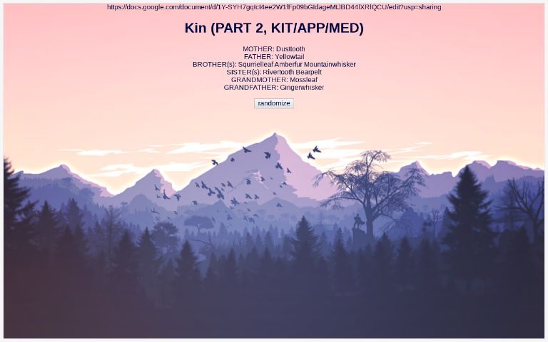 Kin (PART 2, KIT/APP/MED) ― Perchance Generator
