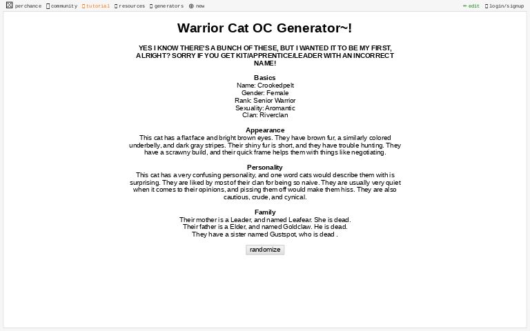 Warrior Cats Names Generator ― Perchance