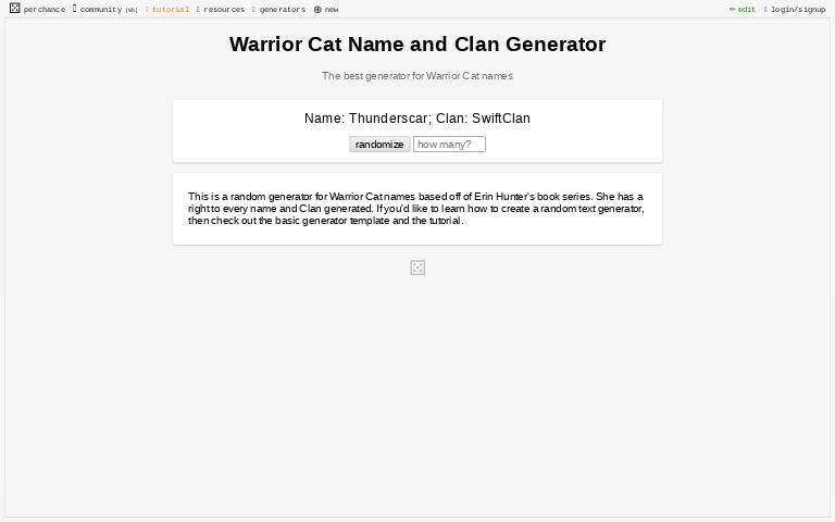 Warriors: Name, Pelt and Clan Generator 