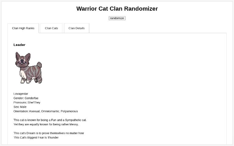 Warrior Cat Clan Randomizer ― Perchance Generator