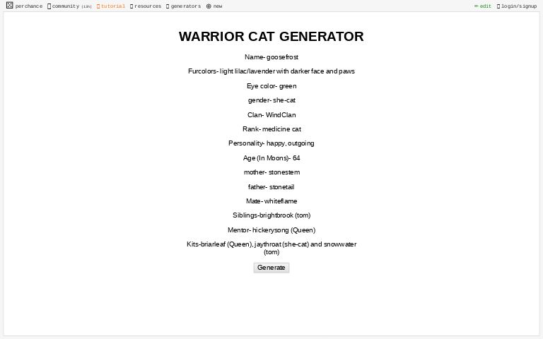 WARRIOR CAT GENERATOR ― Perchance