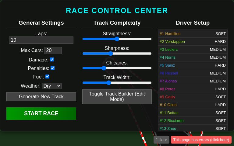 Race Control Center ― Perchance Generator