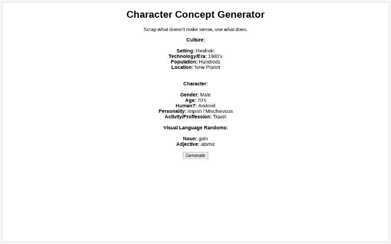 Character Concept Generator Perchance