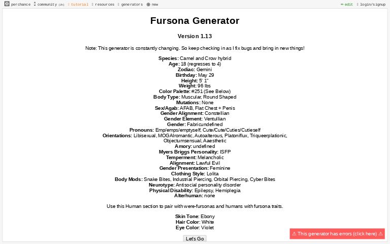 Fursona Generator Perchance