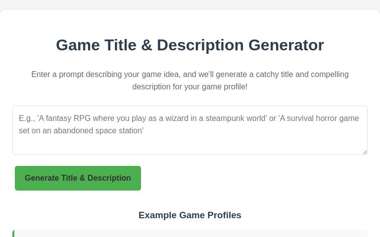 Game Title & Description Generator