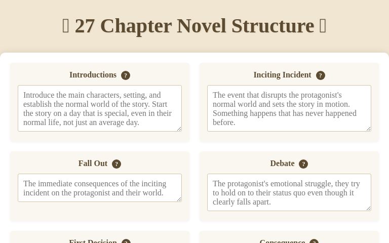 📚 27 Chapter Novel Structure 📚 ― Perchance Generator