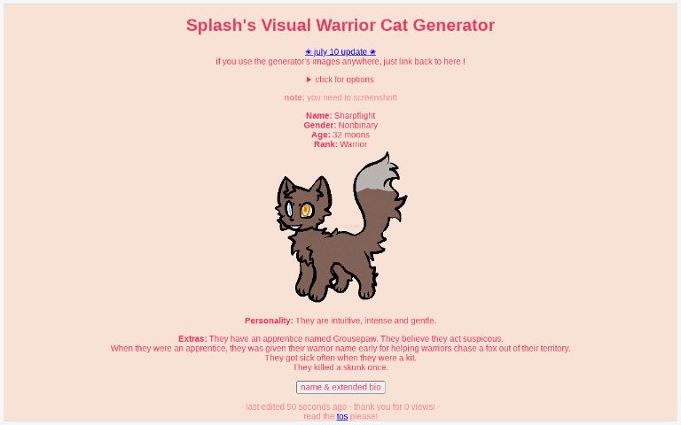 Splash's Visual Warrior Cat Generator