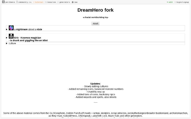 DreamHero fork ― Perchance Generator