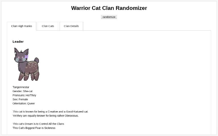 Warrior Cat Clan Randomizer ― Perchance Generator