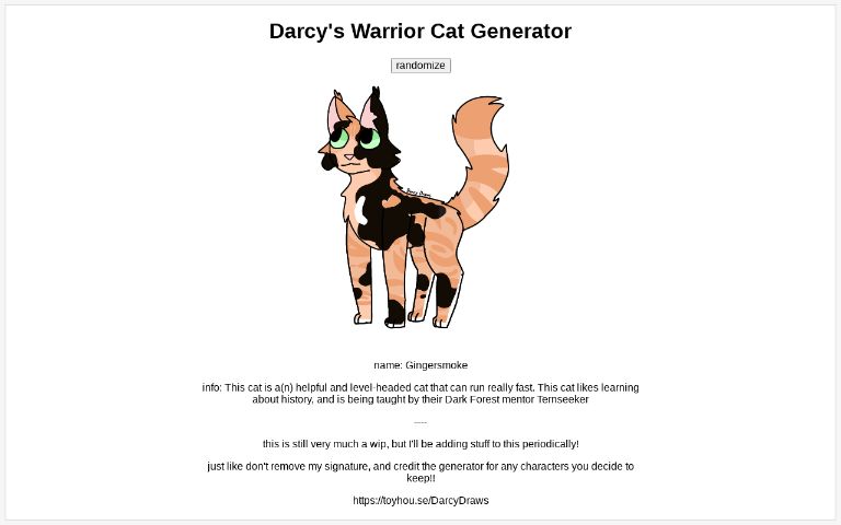 Darcy's Warrior Cat Generator