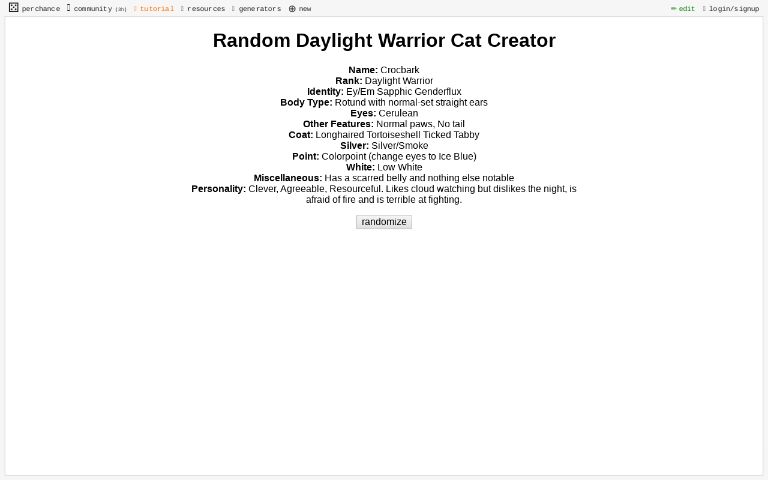 Random Daylight Warrior Cat Creator ― Perchance Generator