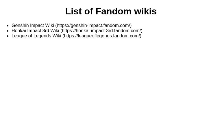 List of Fandom wikis ― Perchance Generator