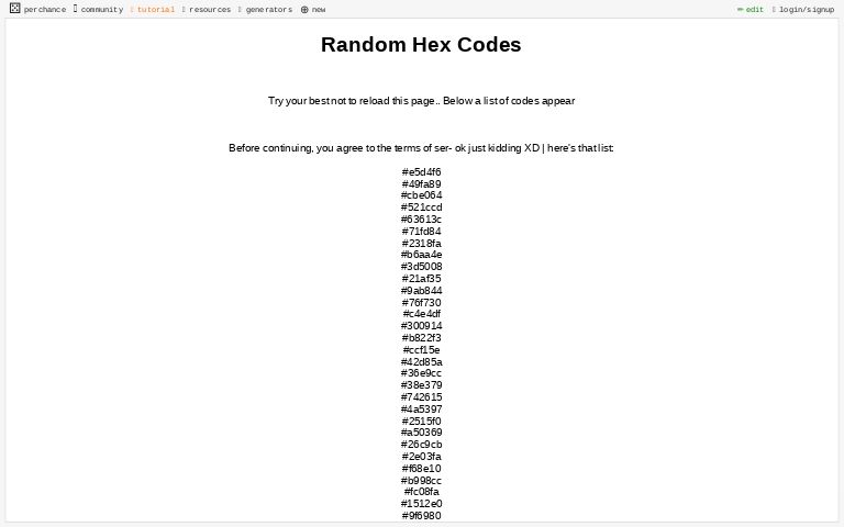 random-hex-codes-perchance-generator