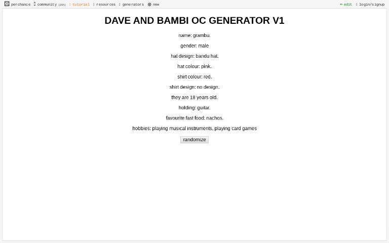DAVE AND BAMBI OC GENERATOR V1 ― Perchance