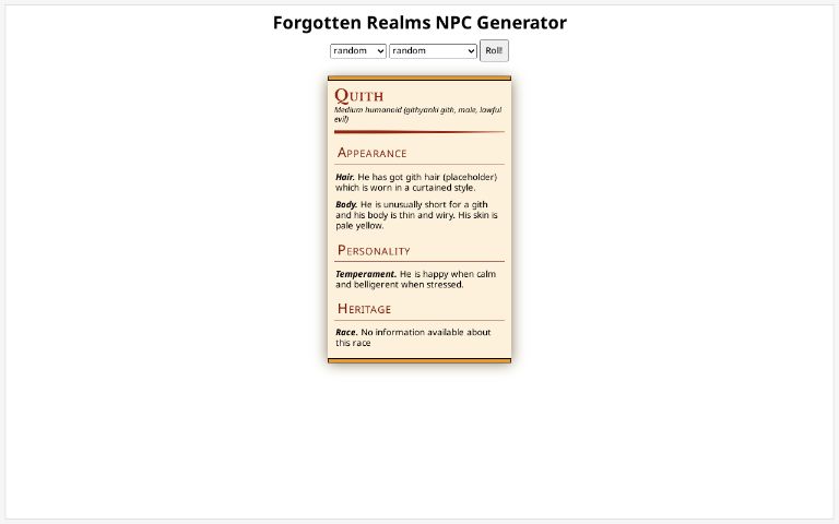 Forgotten Realms NPC Generator