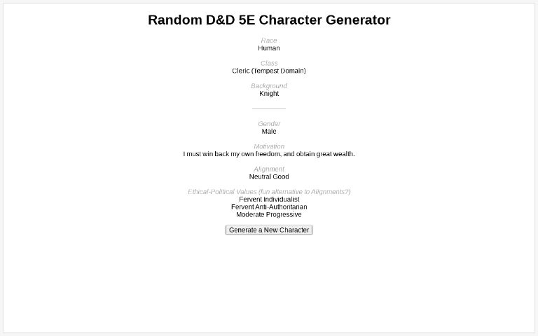 Random D&D 5E Character Generator