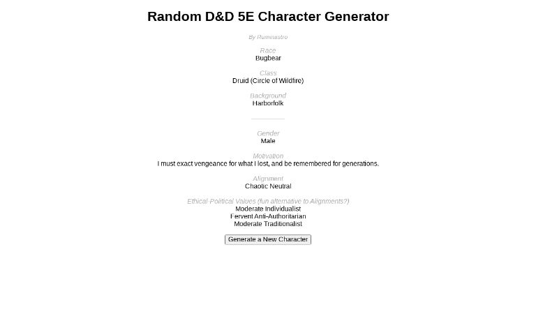 Random D&D 5E Character Generator