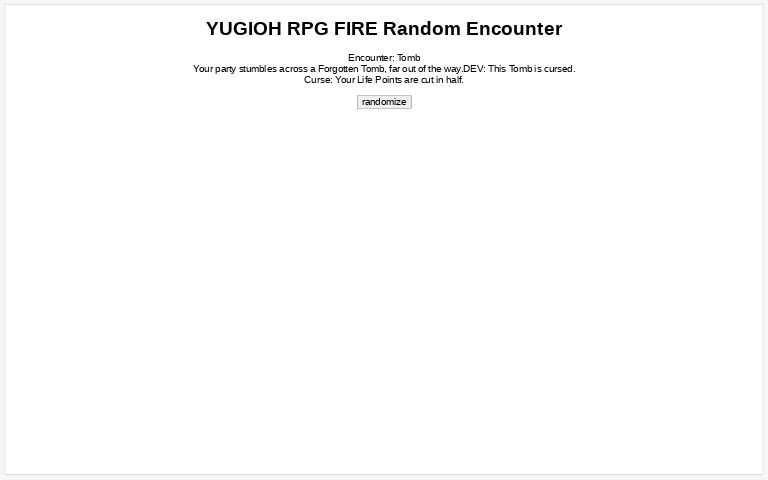 YUGIOH RPG FIRE Random Encounter ― Perchance Generator