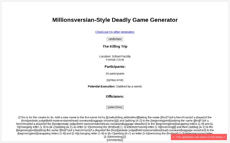 Millionsversian-Style Deadly Game Generator