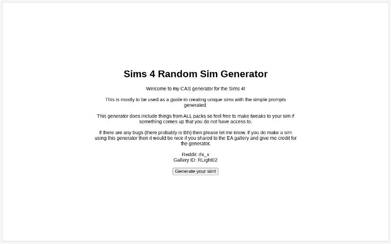 Sims 4 Random Sim Generator