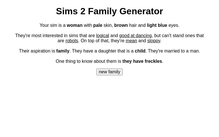 Sims 2 Family Generator