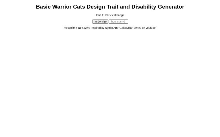 Basic Warrior Cats Design Trait and Disability Generator