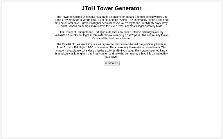 Jtoh Tower Generator Perchance - roblox best jtoh style games