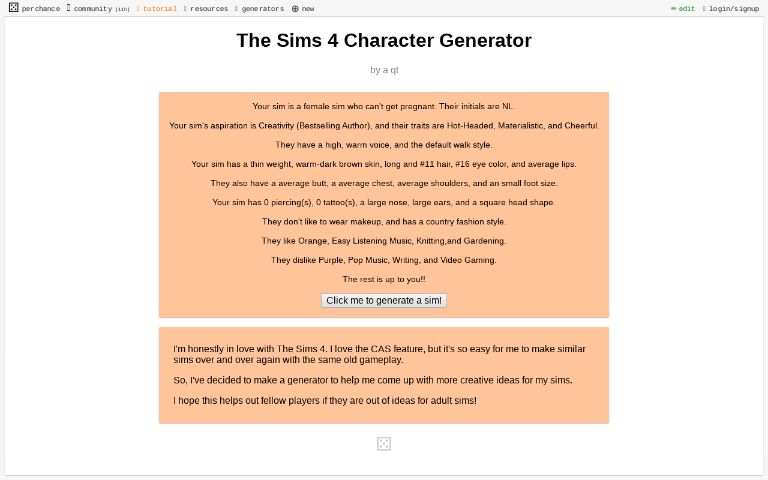 The Sims 4 Character Generator