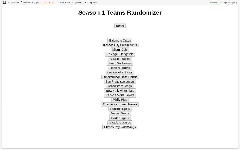 Season 1 Teams Randomizer ― Perchance Generator