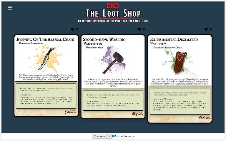 The Loot Shop Perchance Generator