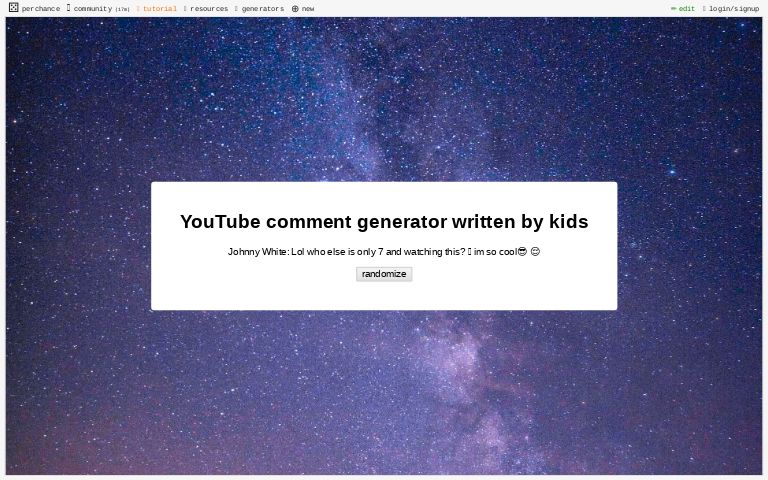 YouTube comment generator written by kids