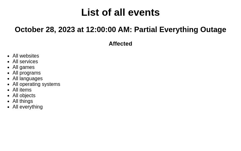List of all events ― Perchance Generator