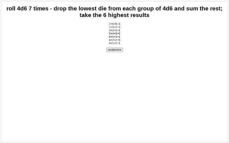 roll 4d6 7 times - drop the lowest die from each group of 4d6 and sum ...