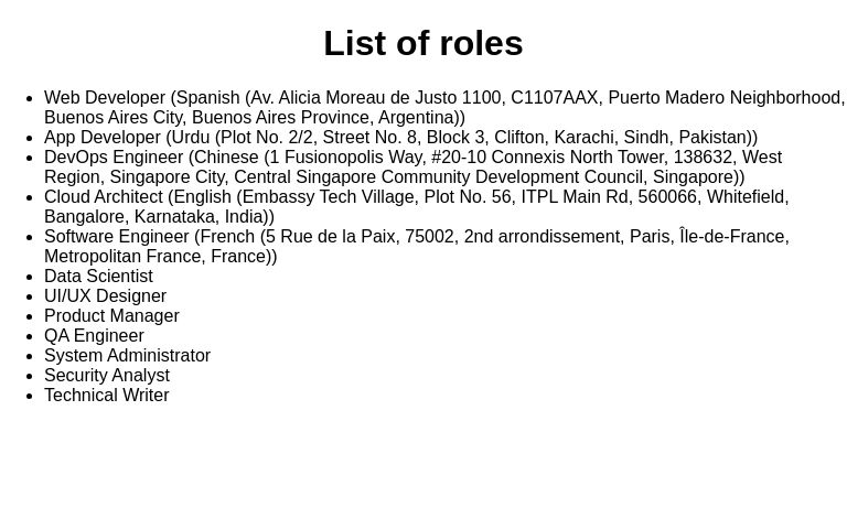 List of roles ― Perchance Generator