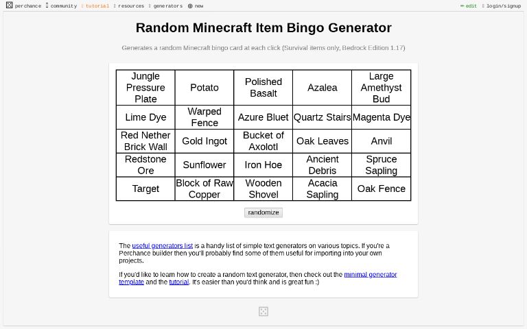 random-minecraft-item-bingo-generator-perchance