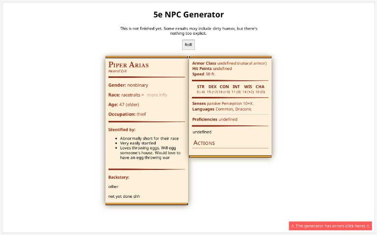 5e NPC Generator