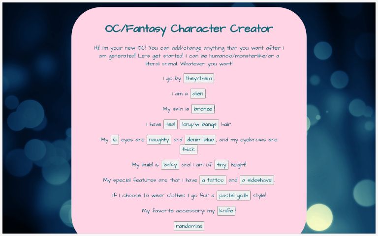 OC/Fantasy Character Creator ― Perchance Generator