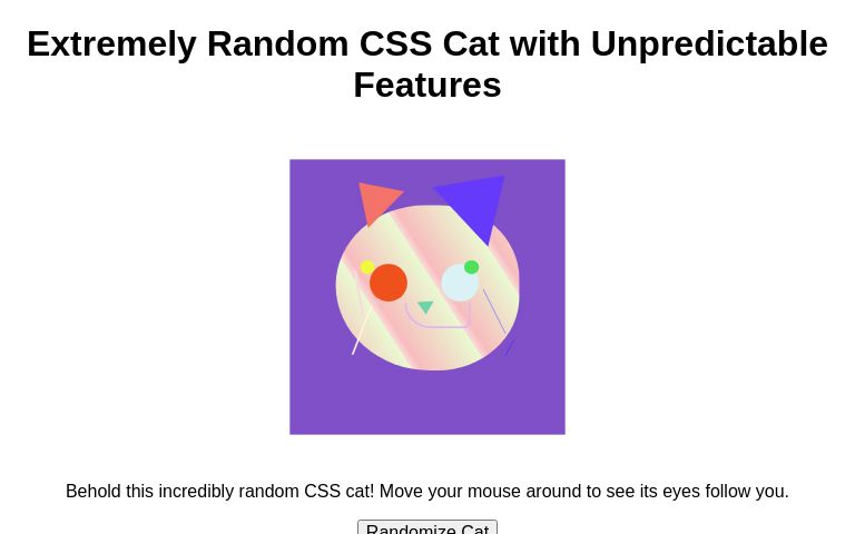 Extremely Random CSS Cat with Unpredictable Features ― Perchance Generator