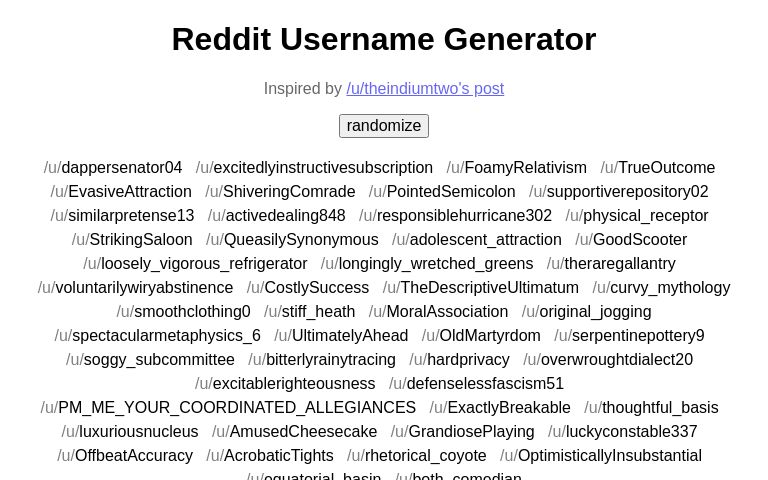 Reddit Username Generator