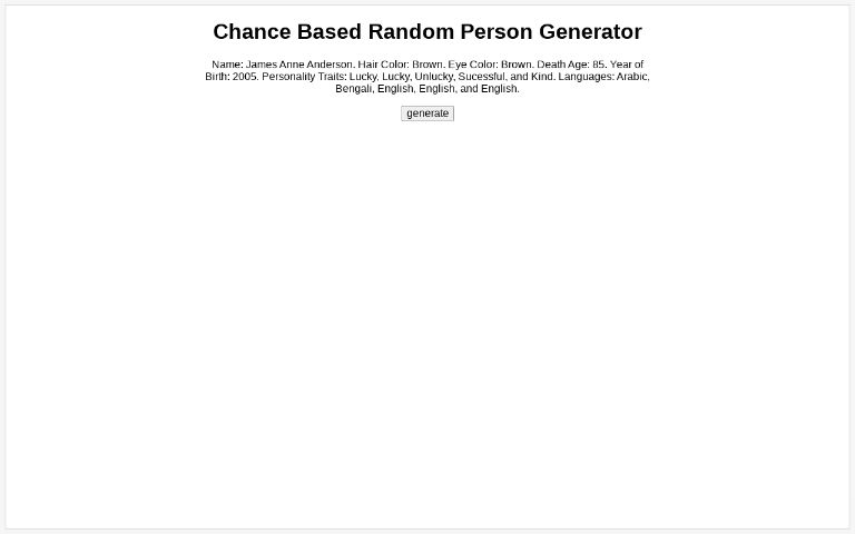 Chance Based Random Person Generator