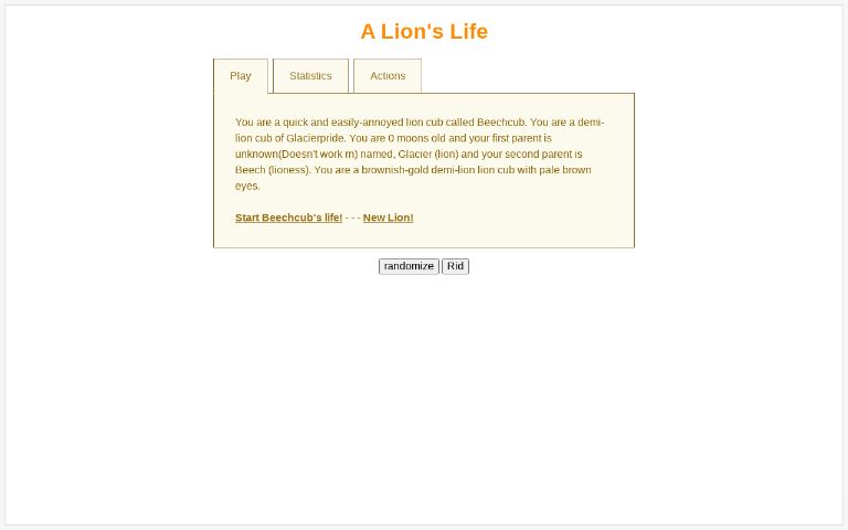 A Lion's Life! ― Perchance Generator