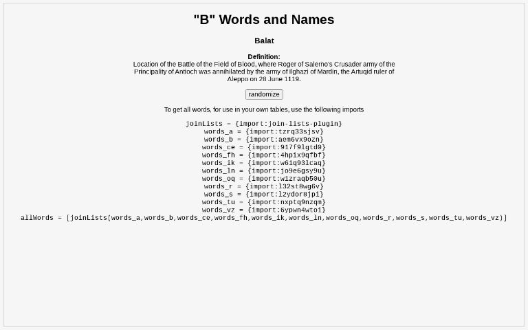 b-words-and-names-perchance-generator