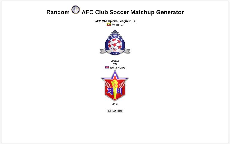 random-afc-club-soccer-matchup-generator