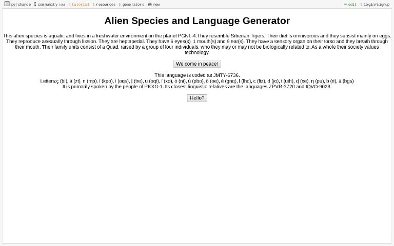 Alien Species And Language Generator Perchance