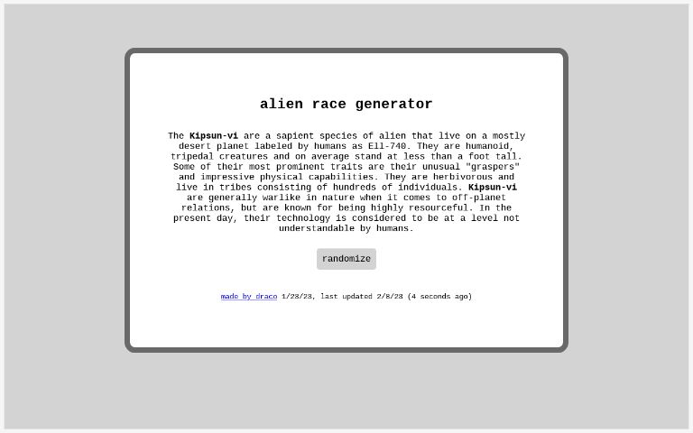Alien Race Generator