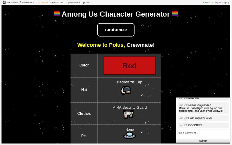 Among Us Character Generator Perchance Org