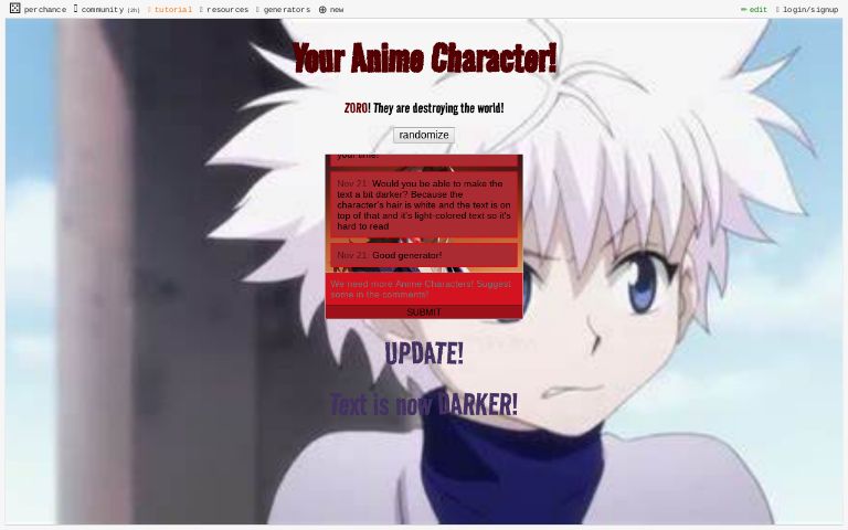 Your Anime Character! ― Perchance Generator