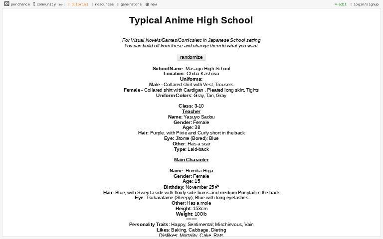 Typical Anime High School ― Perchance Generator